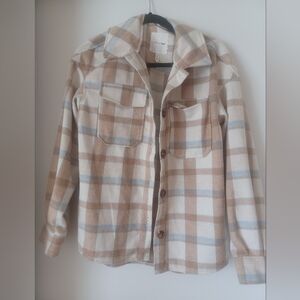 Avec Les Filles Siz XS Tan and Blue Plaid Shirt
